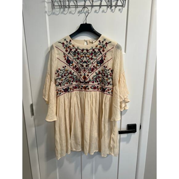 Umgee The Hanna Embroidered Ivory Boho Mini Festival Dress Cottagecore Sz L - Picture 6 of 13